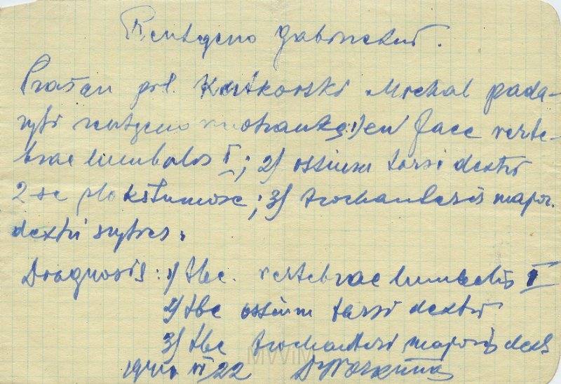 KKE 5543.jpg - Dok. Skierowanie na rentgen dotyczące Michała Katkowskiego, Ostróda, lata 50-te XX wieku.
